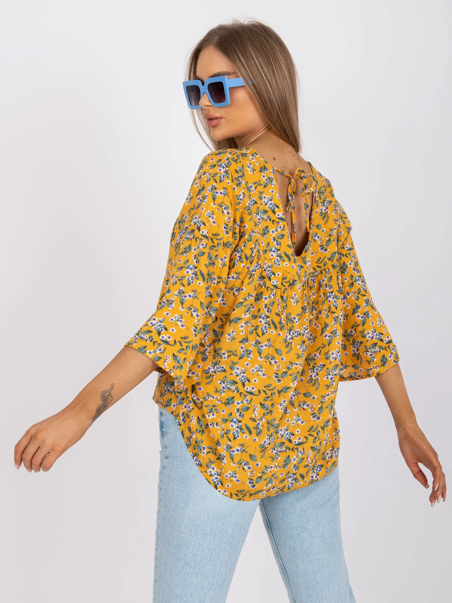Bluza Dama Maneca 3/4, Floral, ZULUNA, Galben Eleganta Office - imagine 2