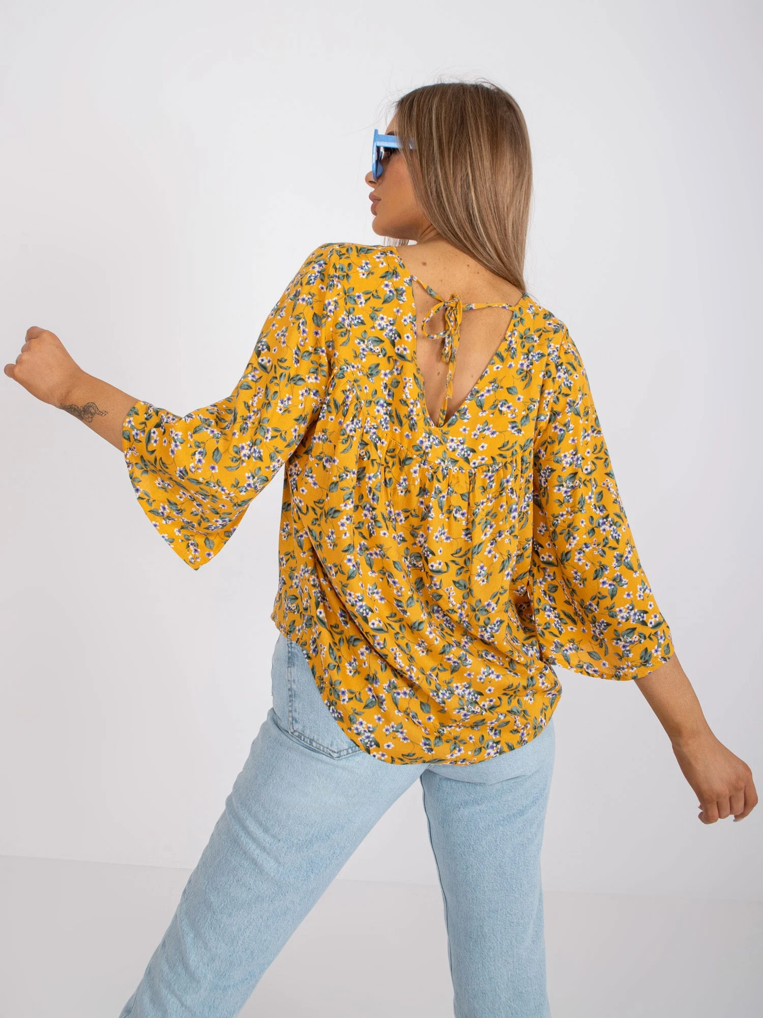 Bluza Dama Maneca 3/4, Floral, ZULUNA, Galben Eleganta Office - imagine 5
