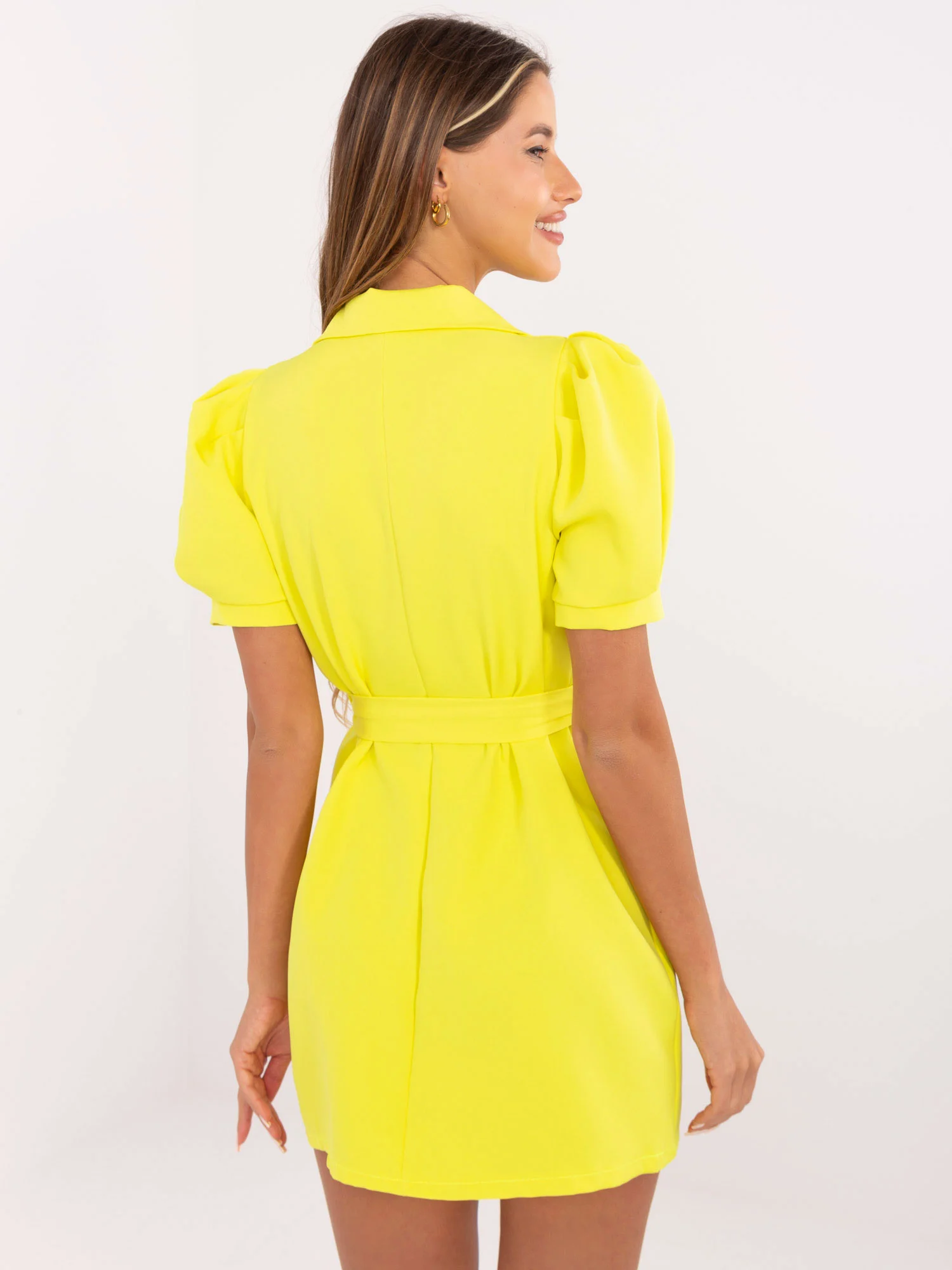 Rochie Dama Mini, Petrecuta, ITALY MODA, Galben de Ocazie Nunta - imagine 5