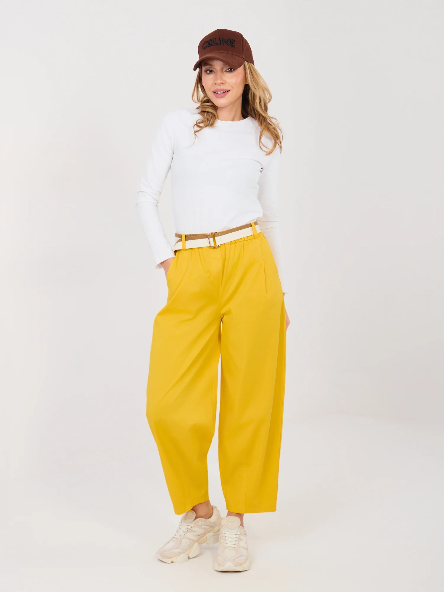 Pantaloni Dama 7/8, Conica, ITALY MODA, Galben Casual - imagine 3
