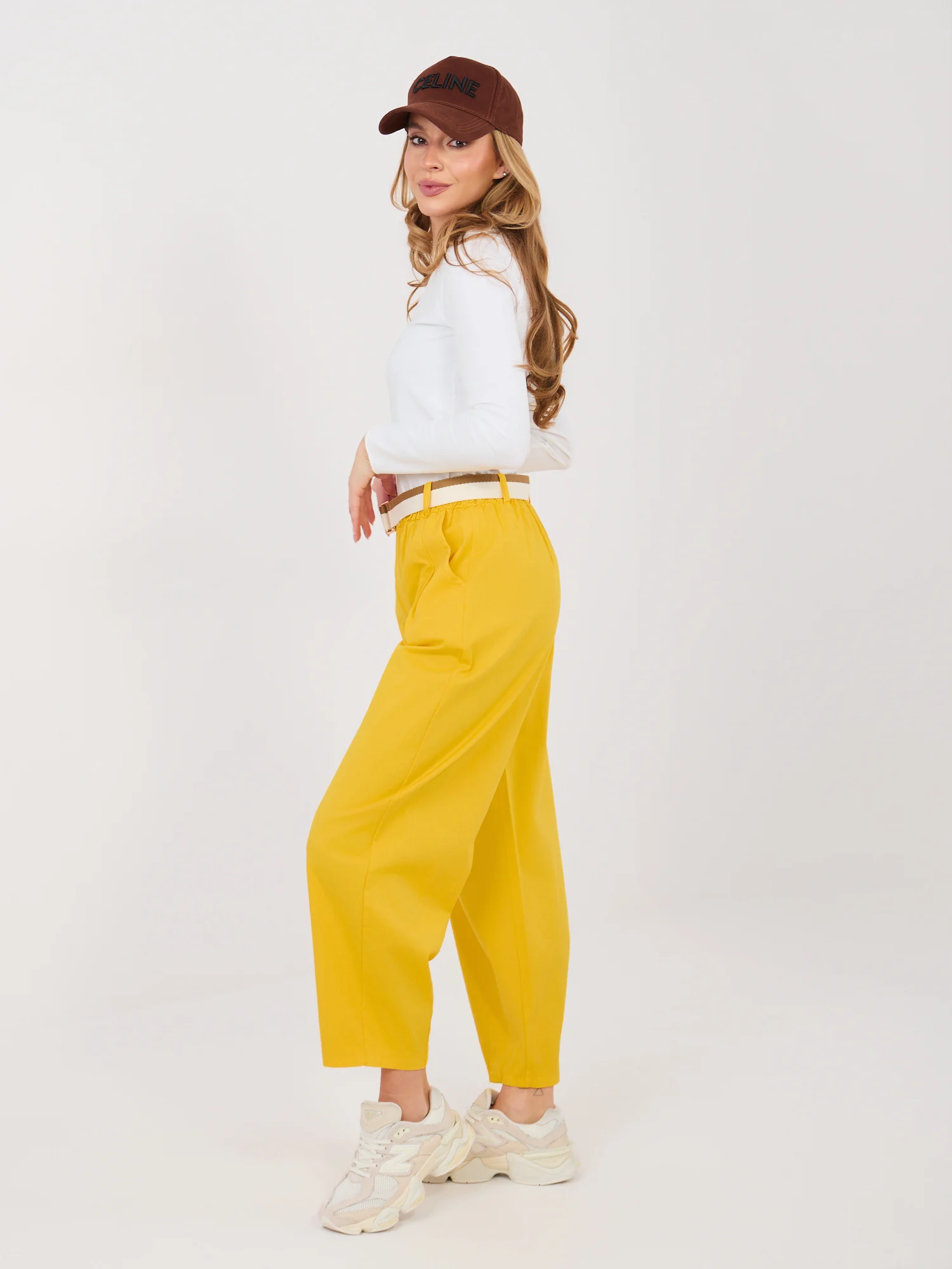 Pantaloni Dama 7/8, Conica, ITALY MODA, Galben Casual - imagine 6