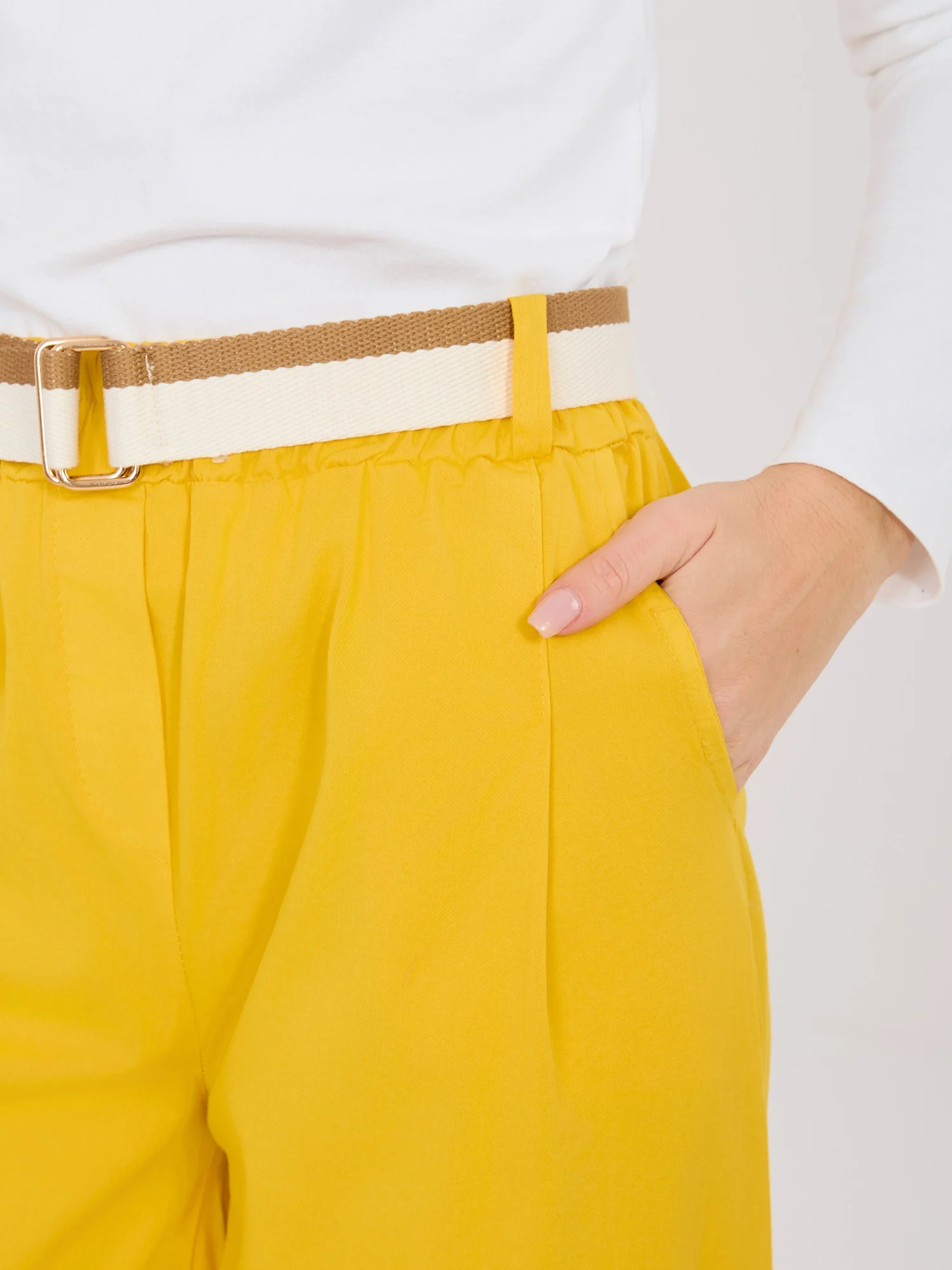 Pantaloni Dama 7/8, Conica, ITALY MODA, Galben Casual - imagine 2
