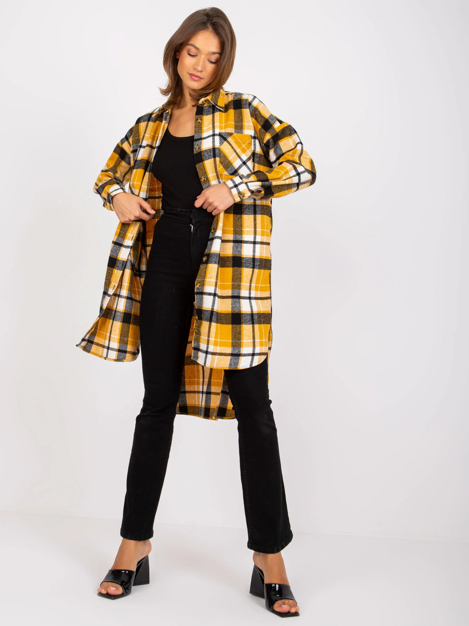 Camasa Dama Maneca lunga, Carouri, ex moda, Galben Casual - imagine 6