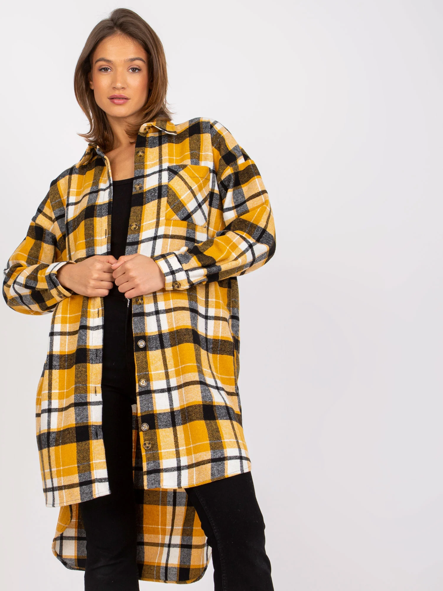Camasa Dama Maneca lunga, Carouri, ex moda, Galben Casual - imagine 4