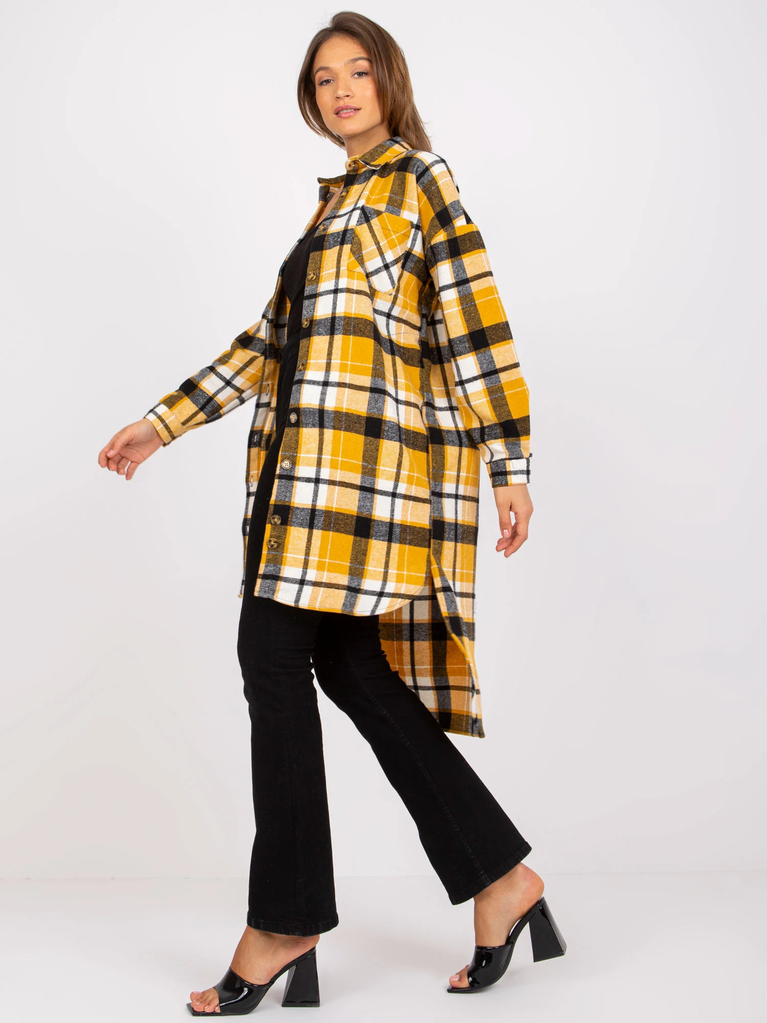 Camasa Dama Maneca lunga, Carouri, ex moda, Galben Casual - imagine 3
