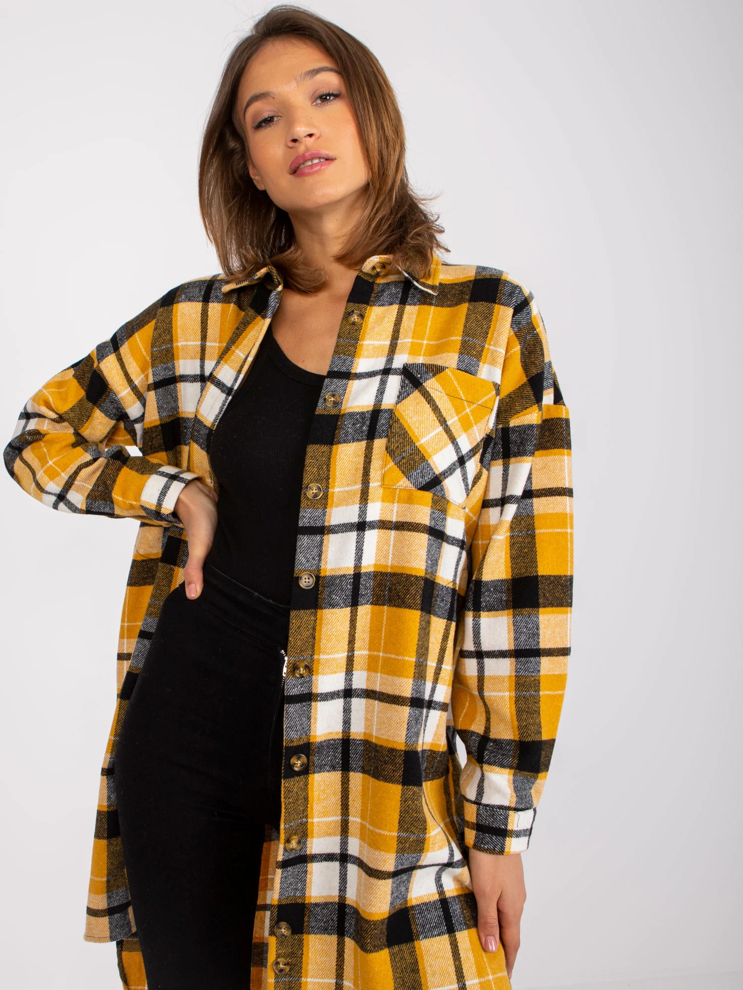 Camasa Dama Maneca lunga, Carouri, ex moda, Galben Casual - imagine 5