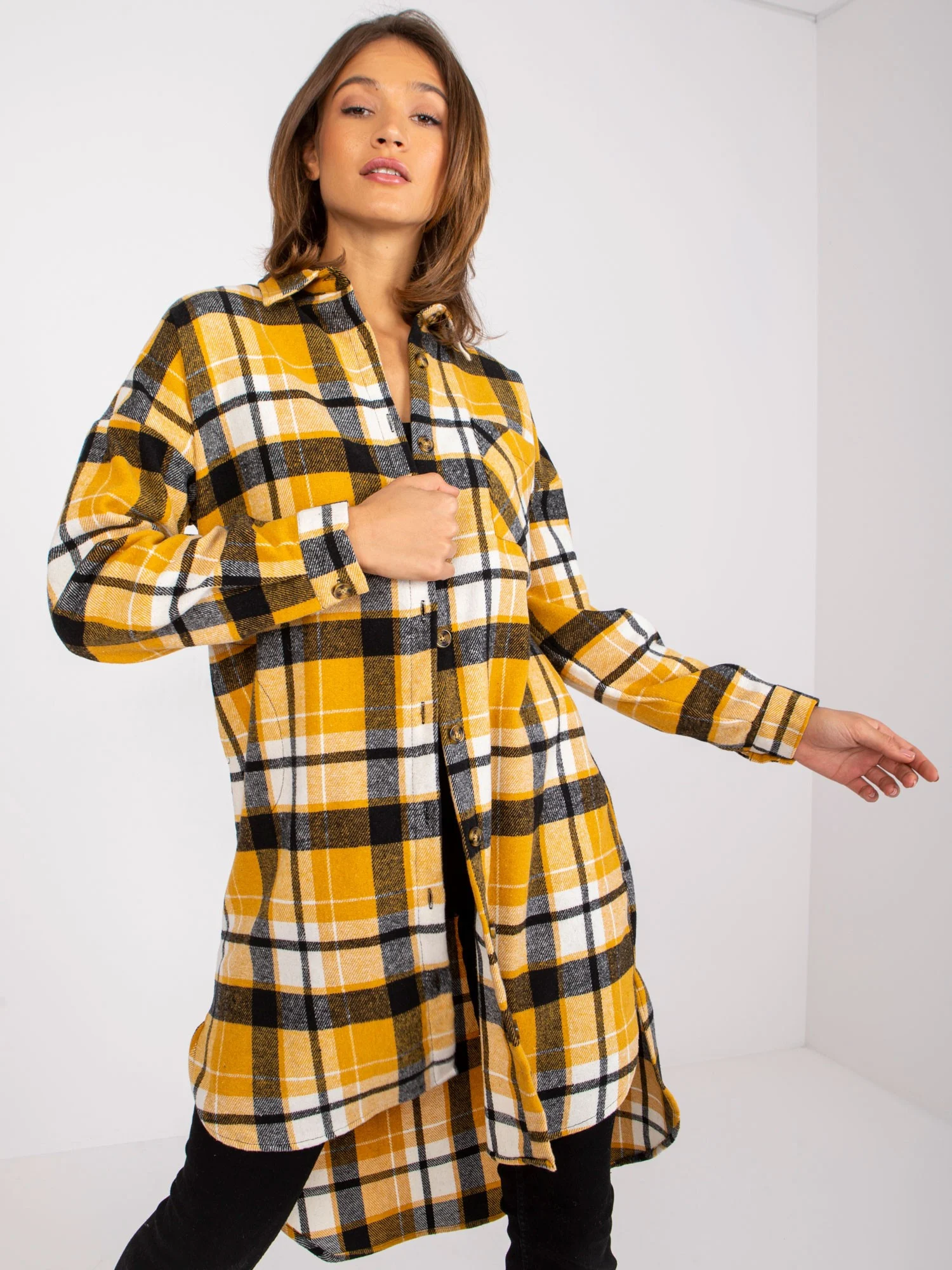 Camasa Dama Maneca lunga, Carouri, ex moda, Galben Casual - imagine 8