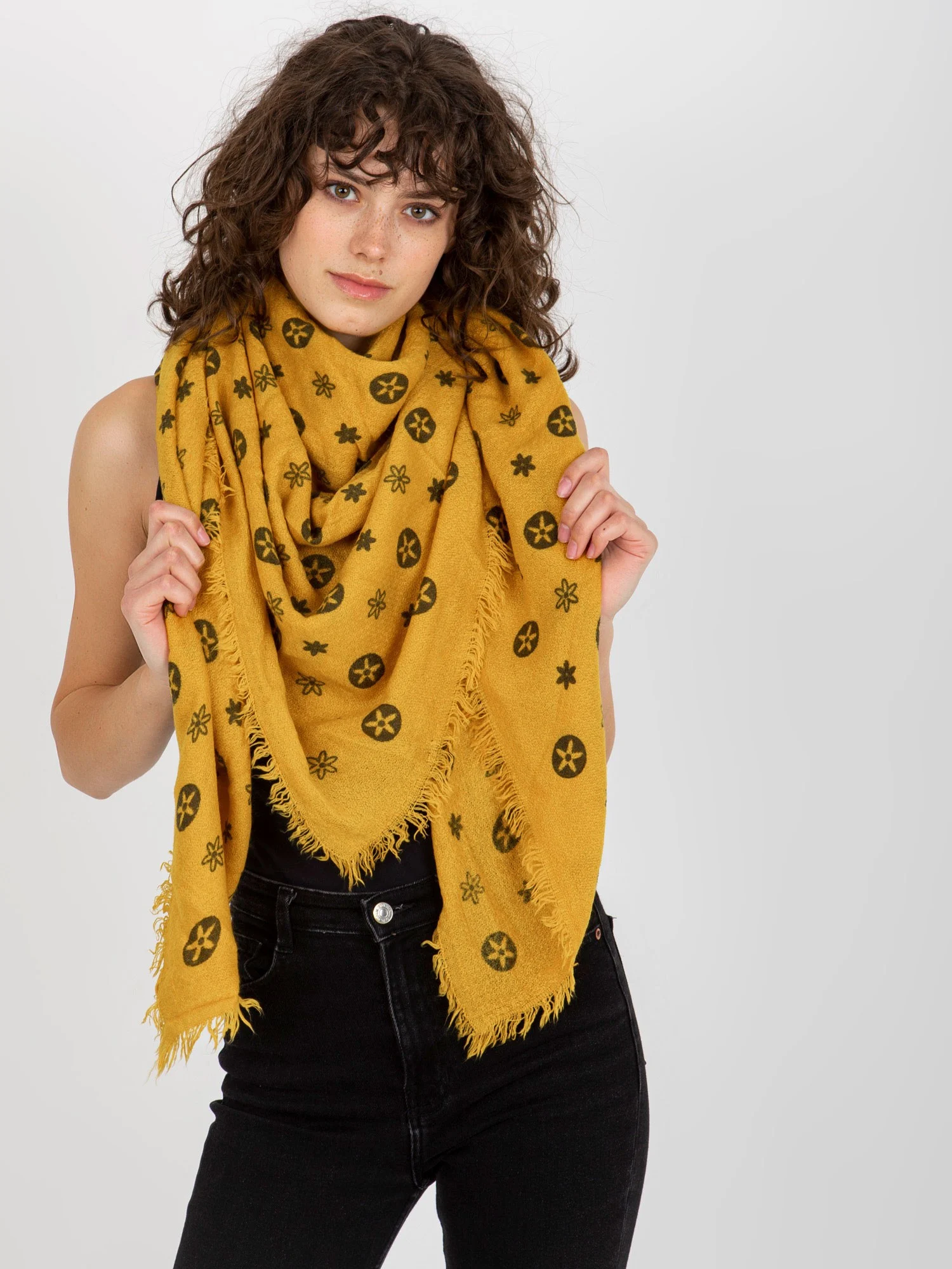 Bandana Dama Imprimat, Acril, Fashion Hunters, Galben - imagine 2