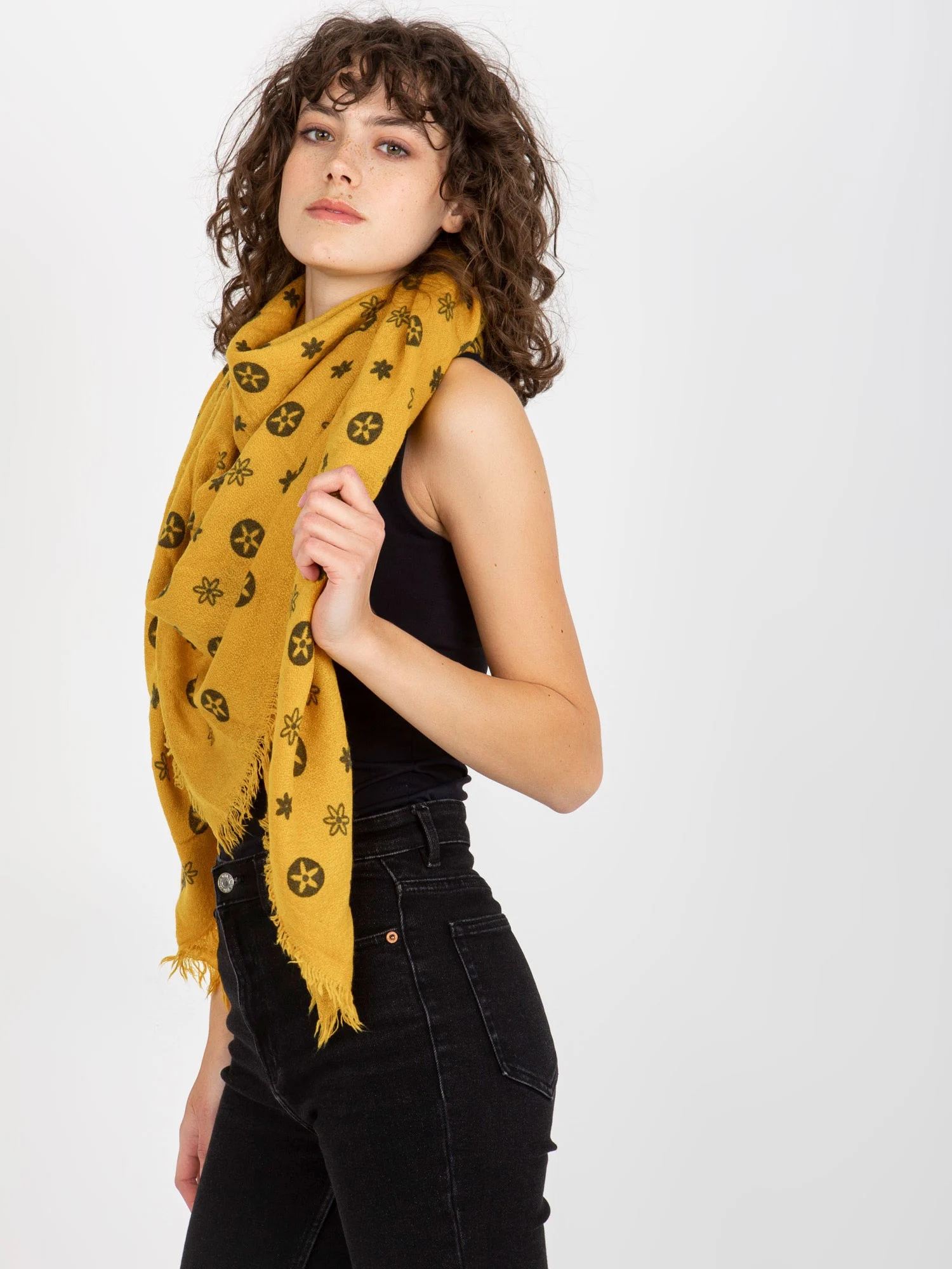 Bandana Dama Imprimat, Acril, Fashion Hunters, Galben - imagine 4