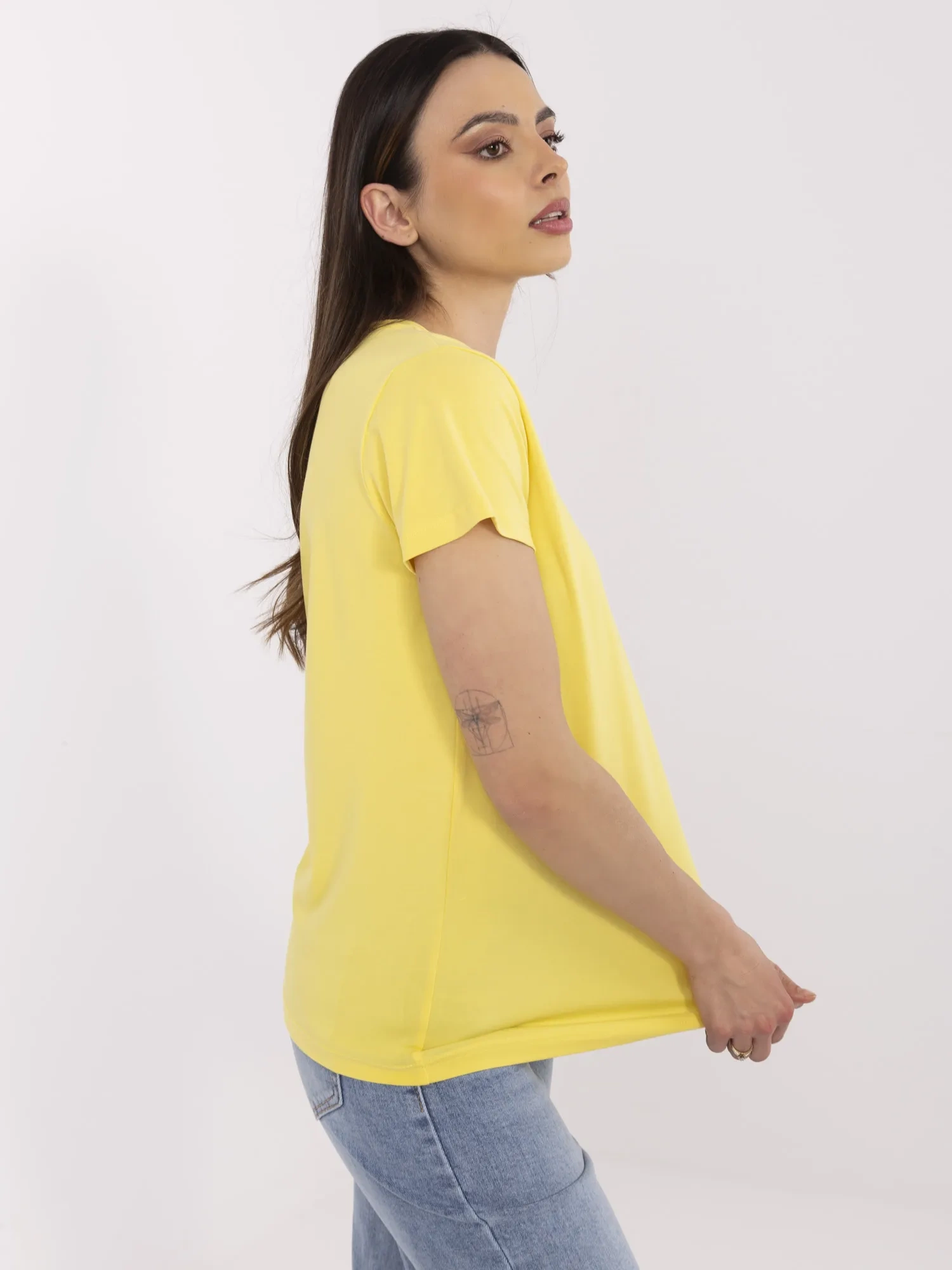 Tricou Dama Mini, Decolteu in V, BASIC FEEL GOOD, Galben Casual - imagine 4