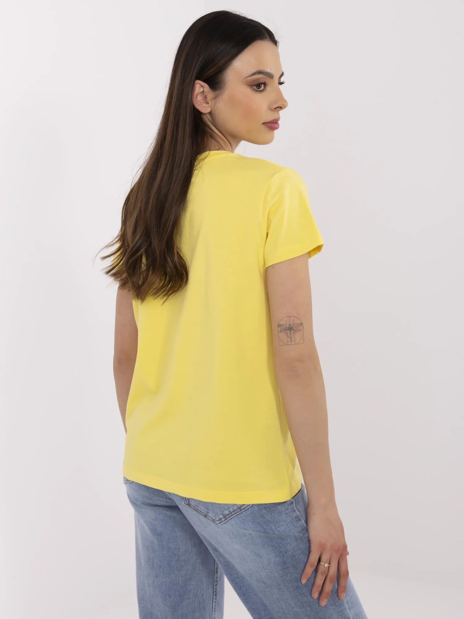Tricou Dama Mini, Decolteu in V, BASIC FEEL GOOD, Galben Casual - imagine 5