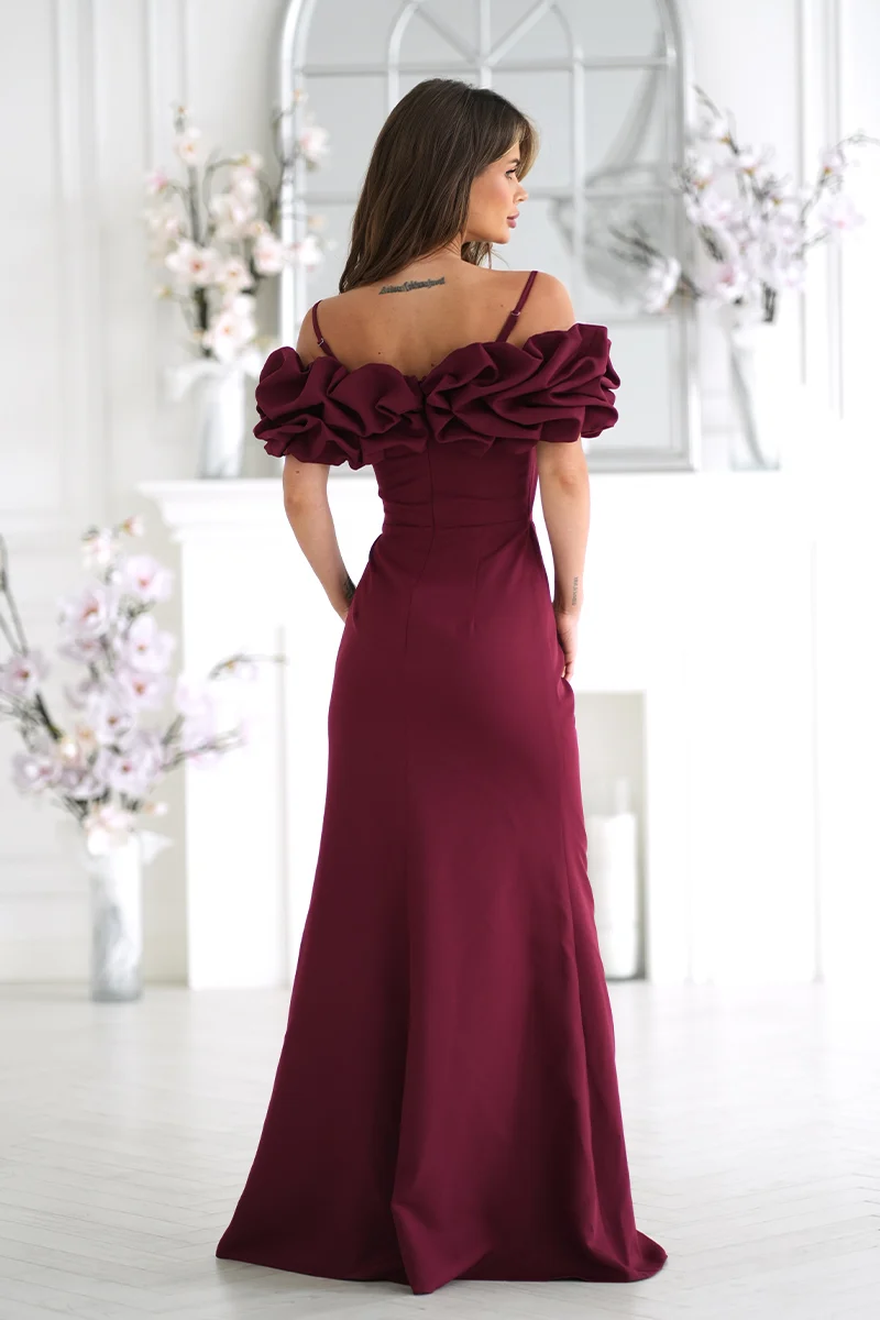 Rochie Dama Maxi, Floral, Bicotone, Bordo - Image 5