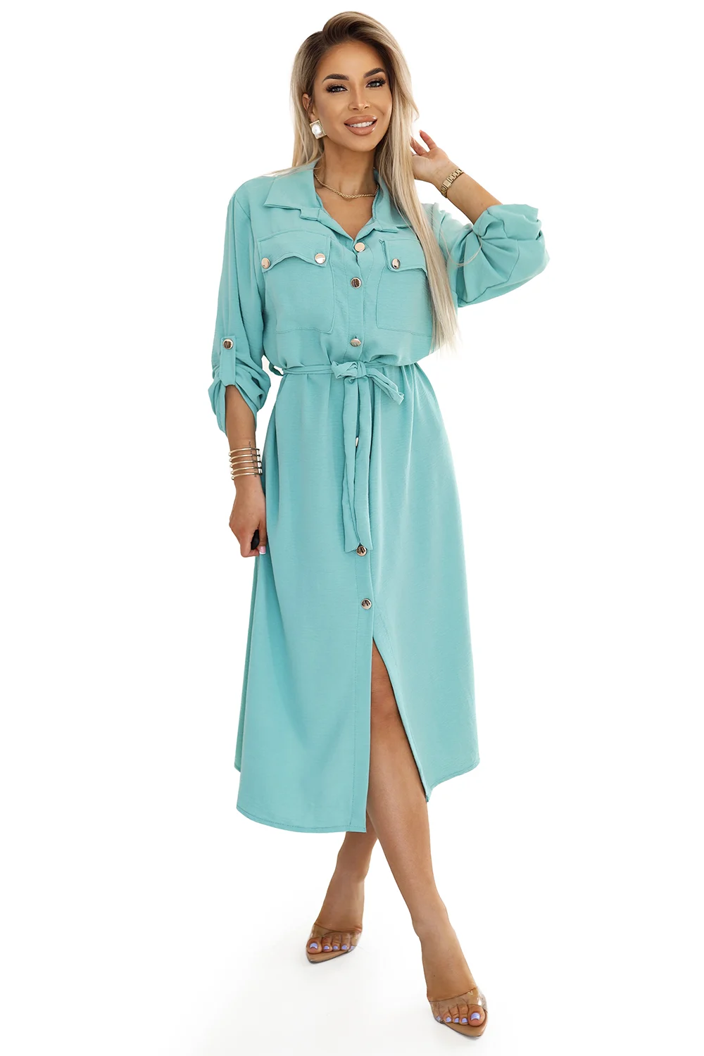 Rochie Dama Midi, Floral, Numoco, Menta Eleganta - Image 8