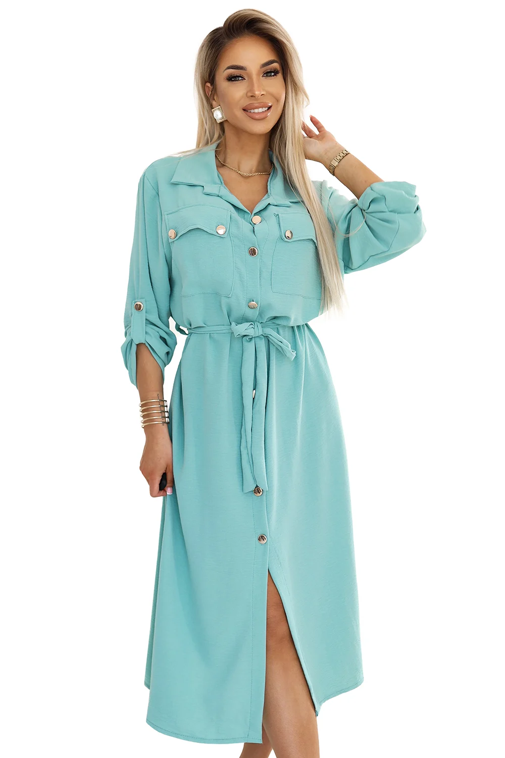 Rochie Dama Midi, Floral, Numoco, Menta Eleganta - Image 7