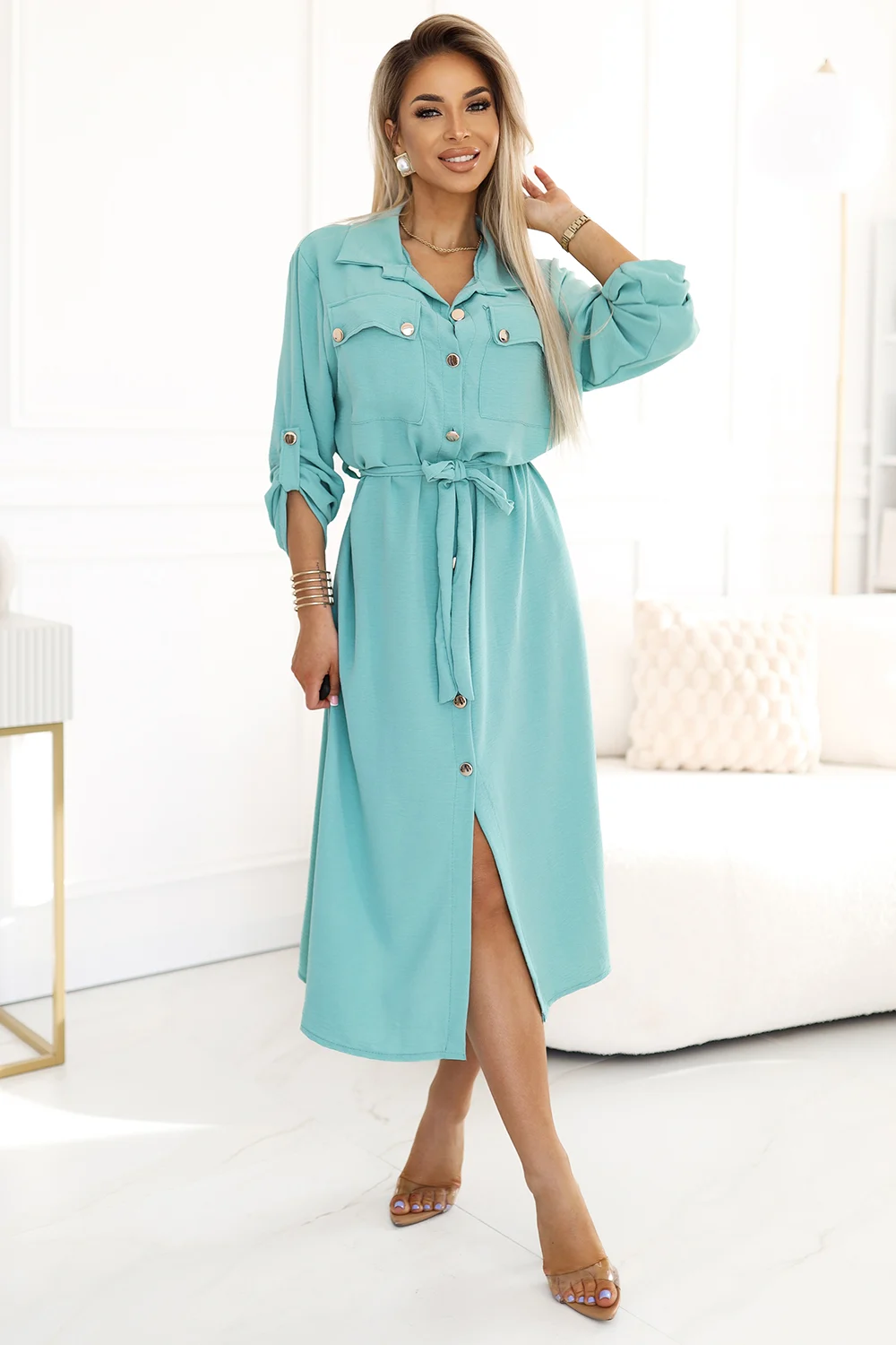 Rochie Dama Midi, Floral, Numoco, Menta Eleganta - Image 3