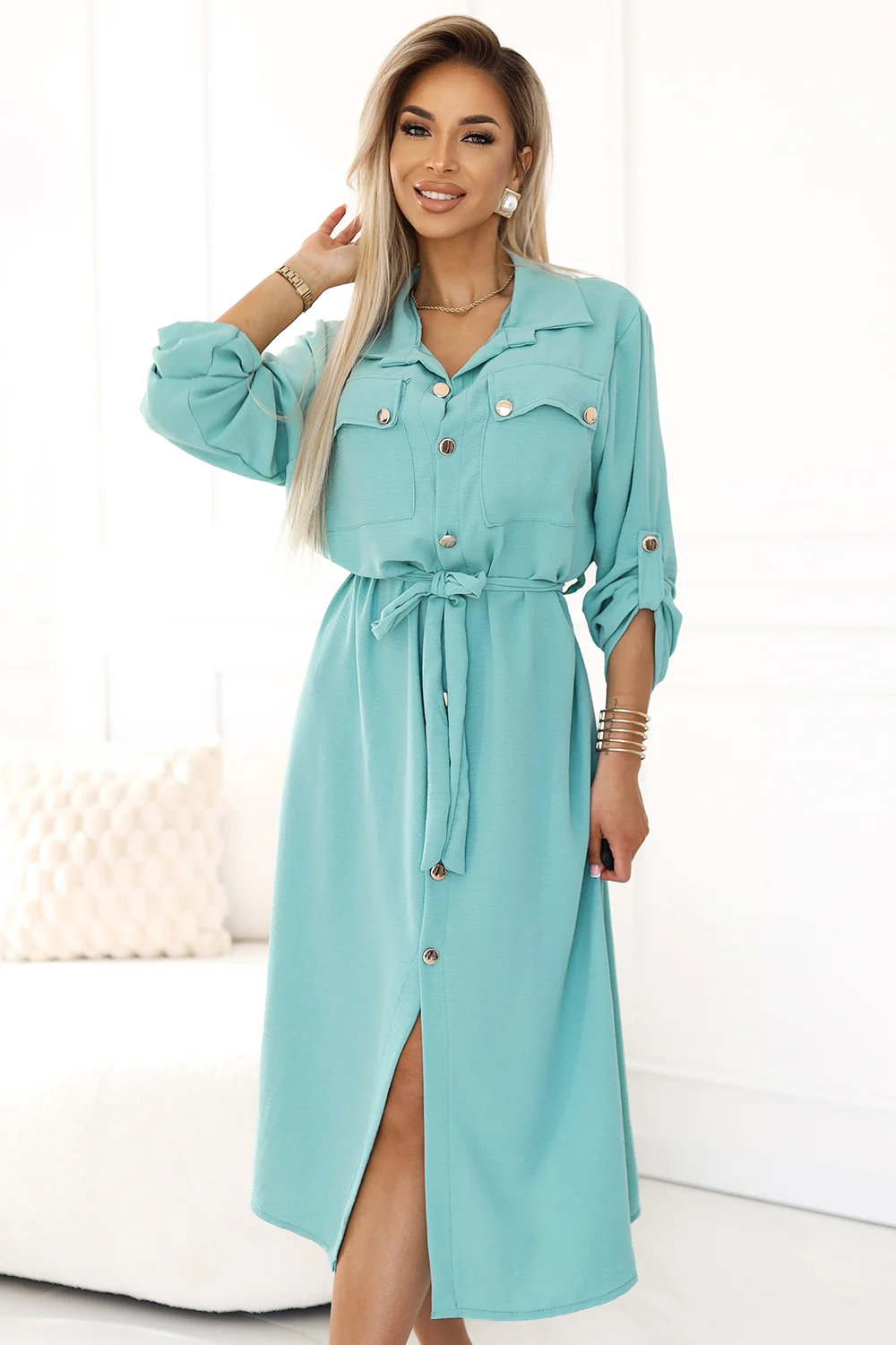 Rochie Dama Midi, Floral, Numoco, Menta Eleganta - Image 5