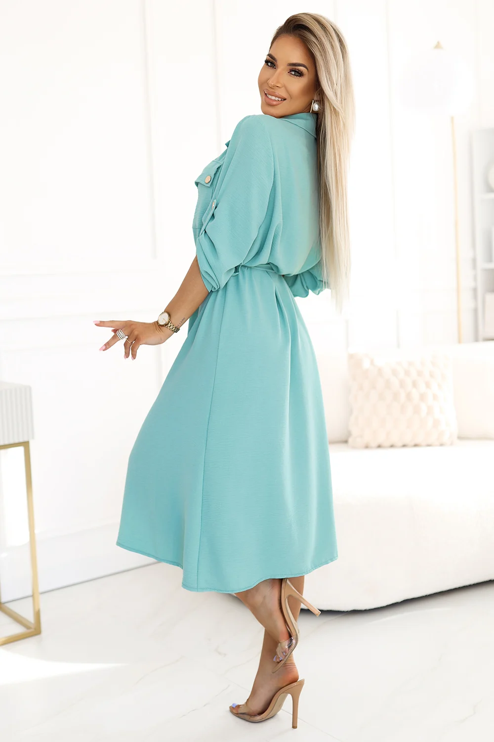 Rochie Dama Midi, Floral, Numoco, Menta Eleganta - Image 2