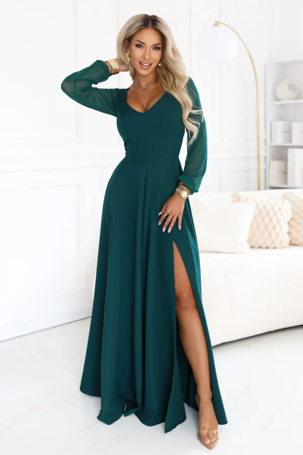 Rochie Dama Maxi, Satin, Numoco, Verde de Seara Marimi Mari