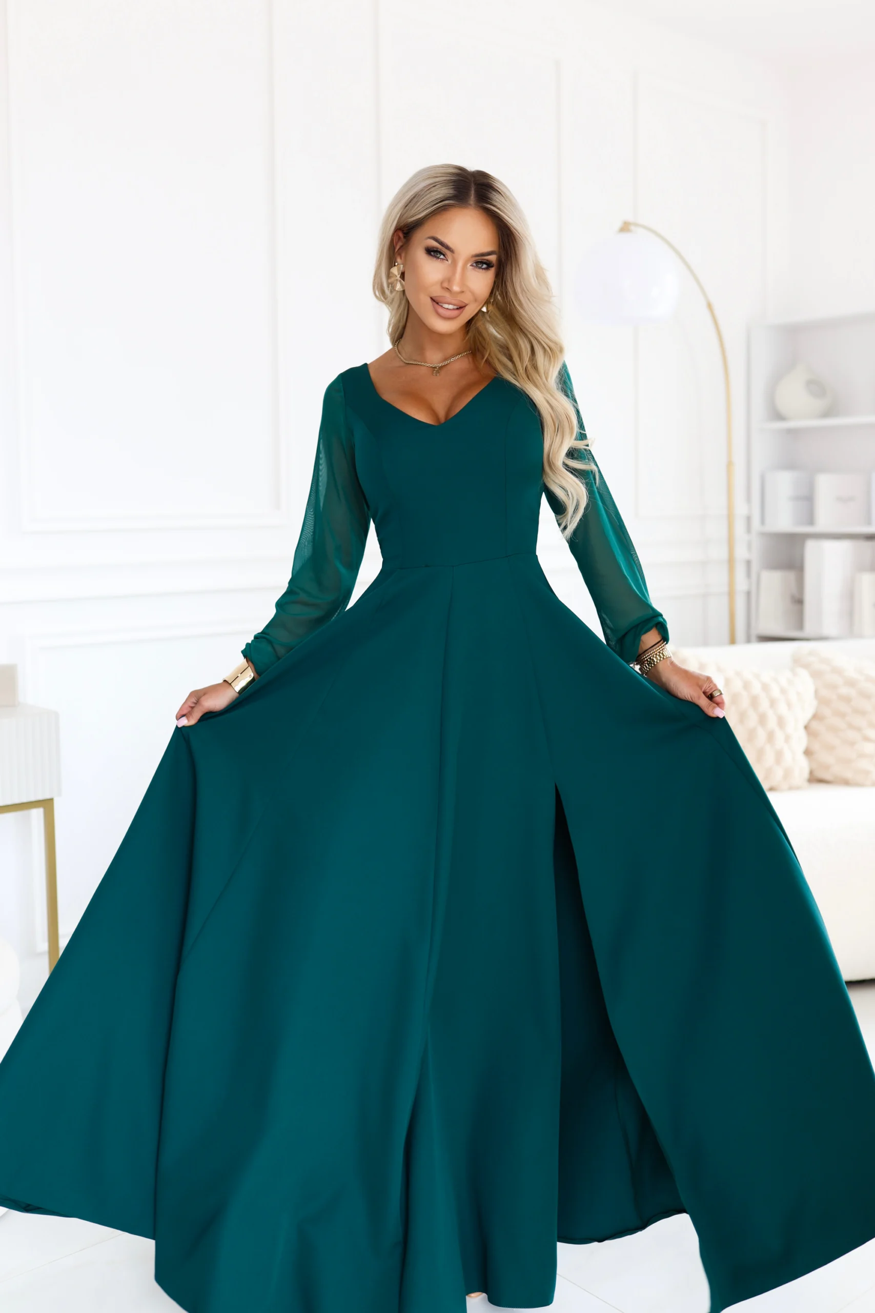 Rochie Dama Maxi, Satin, Numoco, Verde de Seara Marimi Mari - Image 5
