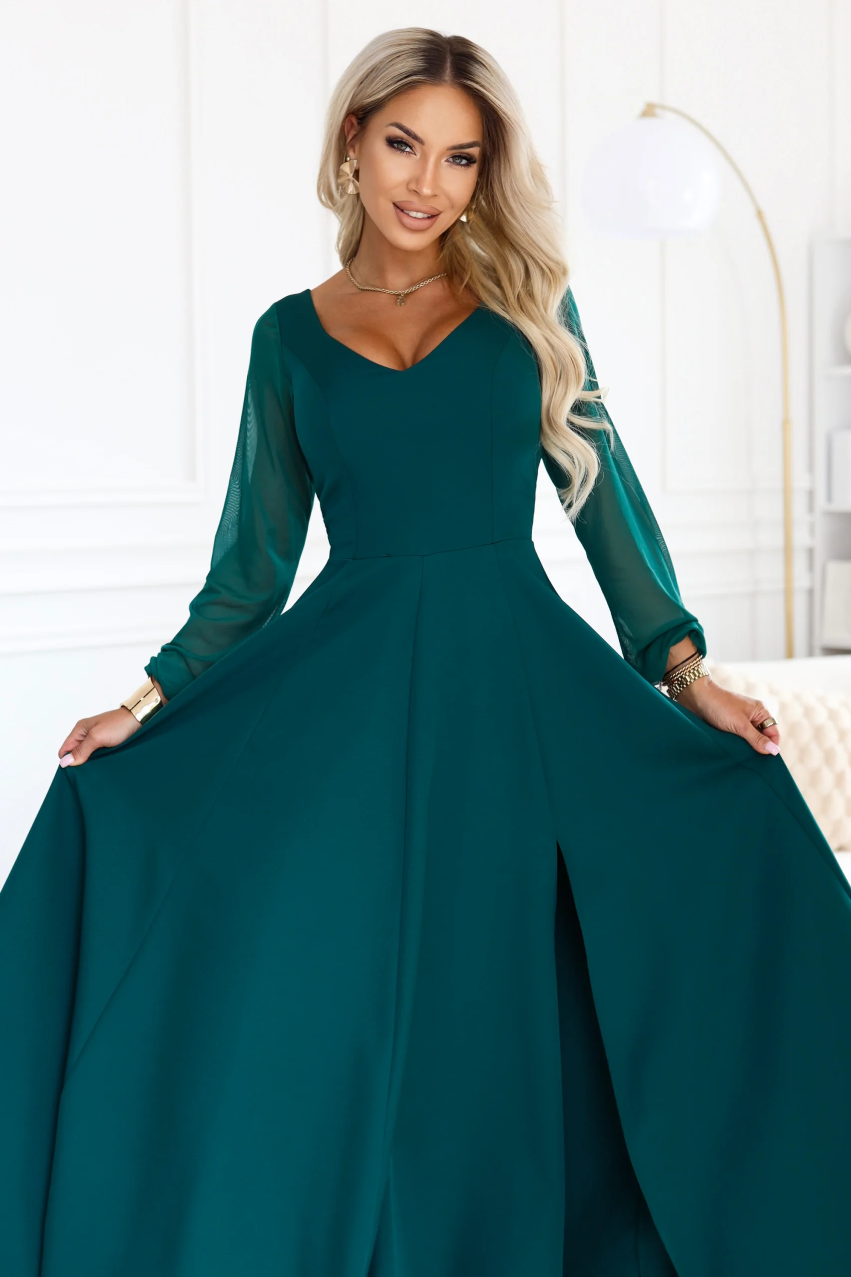 Rochie Dama Maxi, Satin, Numoco, Verde de Seara Marimi Mari - Image 8