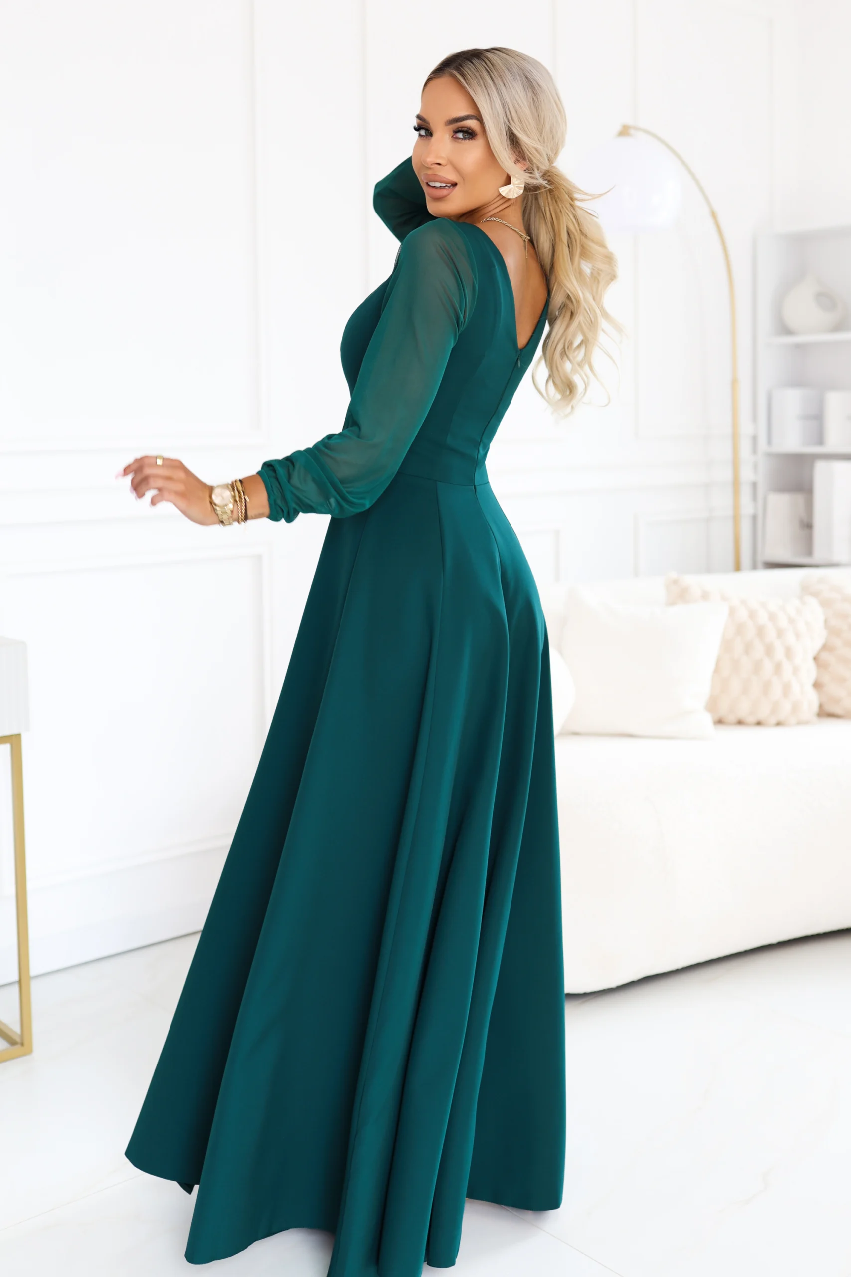 Rochie Dama Maxi, Satin, Numoco, Verde de Seara Marimi Mari - Image 3