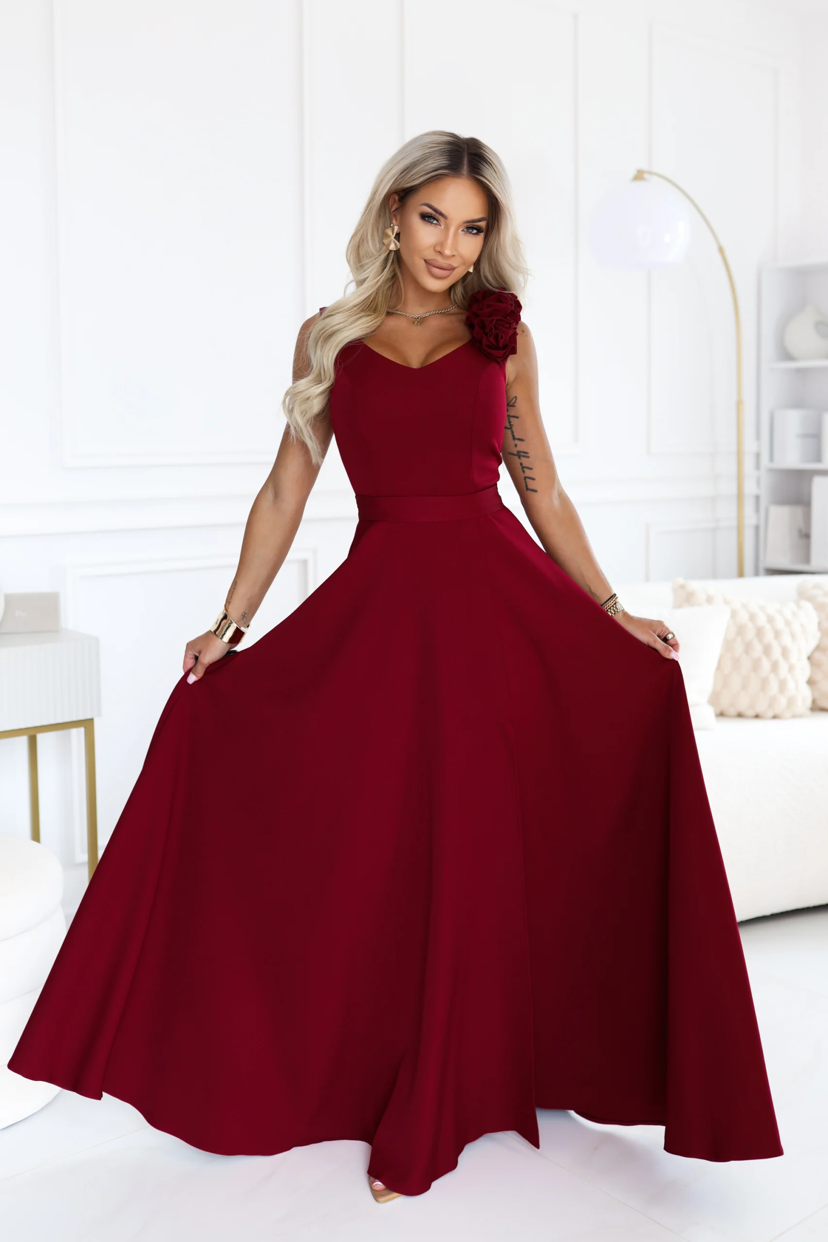 Rochie Dama Maxi, Floral, Numoco, Bordo de Seara Marimi Mari - Image 4