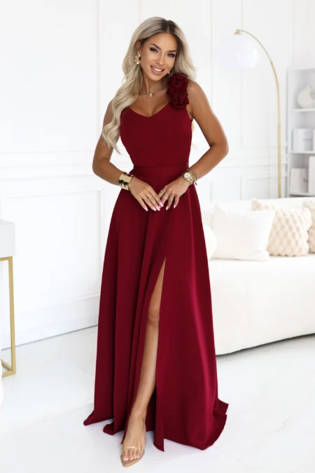 Rochie Dama Maxi, Floral, Numoco, Bordo de Seara Marimi Mari