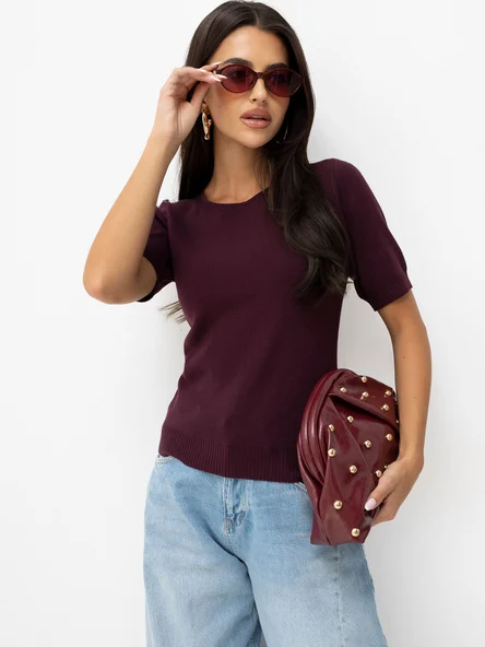Pulover Dama Mini, Decolteu rotund, Mov Eleganta Office