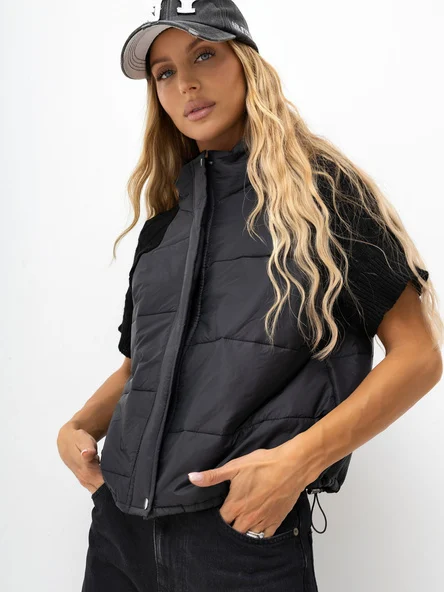 Vesta Dama Guler inalt, Maneci bufante, ITALY MODA, Negru de Vara
