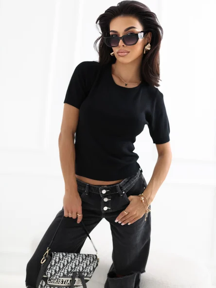 Pulover Dama Mini, Decolteu rotund, Negru Eleganta Office