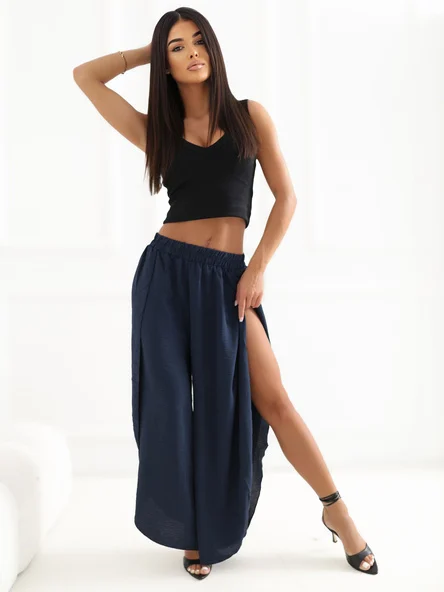 Pantaloni Dama 7/8, Cu slit, Miss kimery, Bleumarin