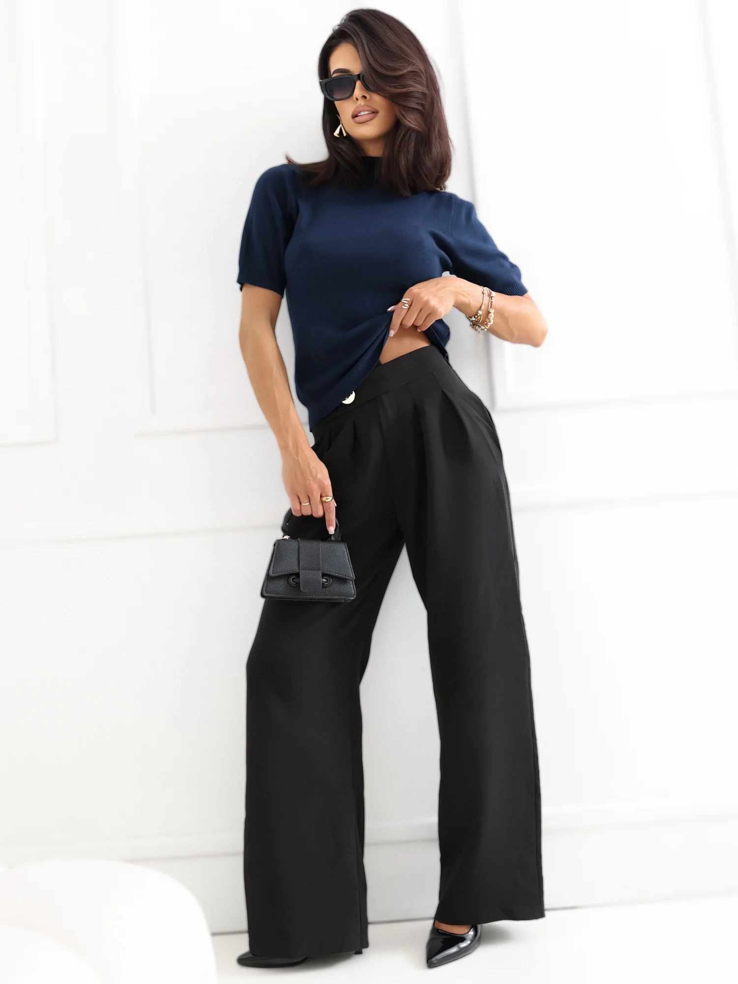 Pulover Dama Mini, Guler inalt, Bleumarin Eleganta Office - Image 2
