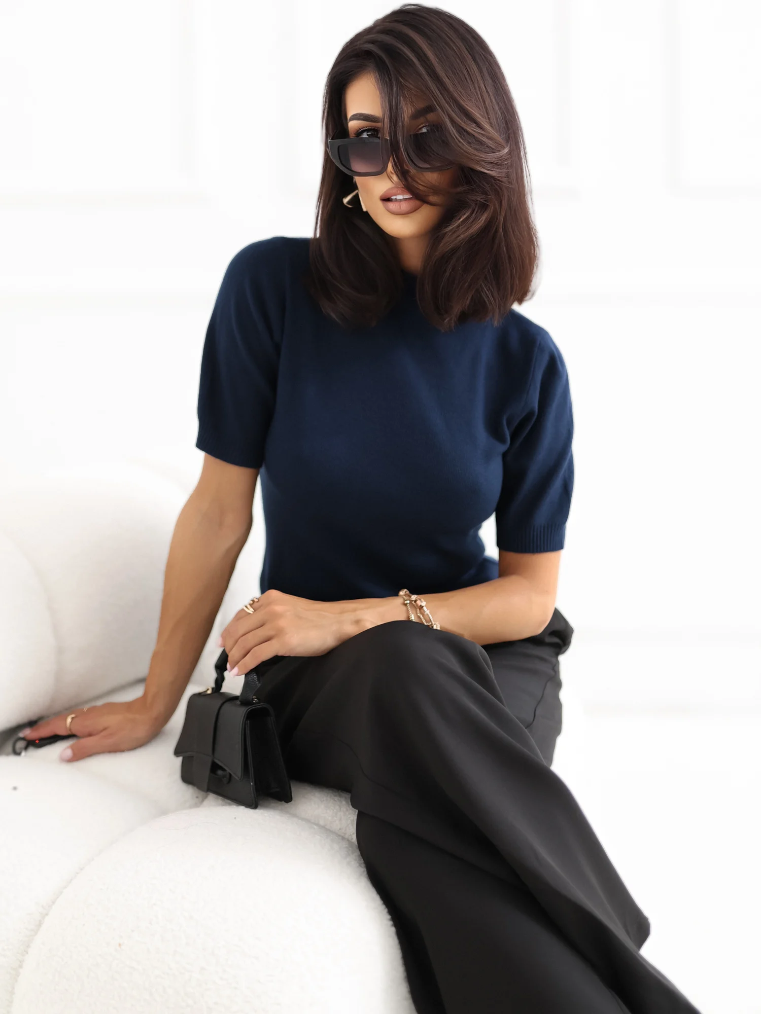 Pulover Dama Mini, Guler inalt, Bleumarin Eleganta Office - Image 5