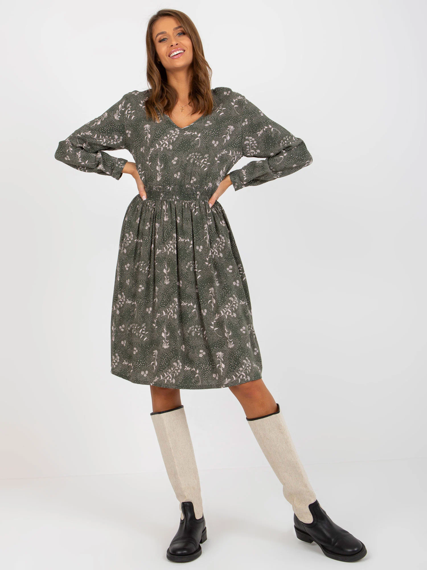 Rochie Dama Maxi, Lejera, Fresh Made, Khaki Eleganta Office - Image 2