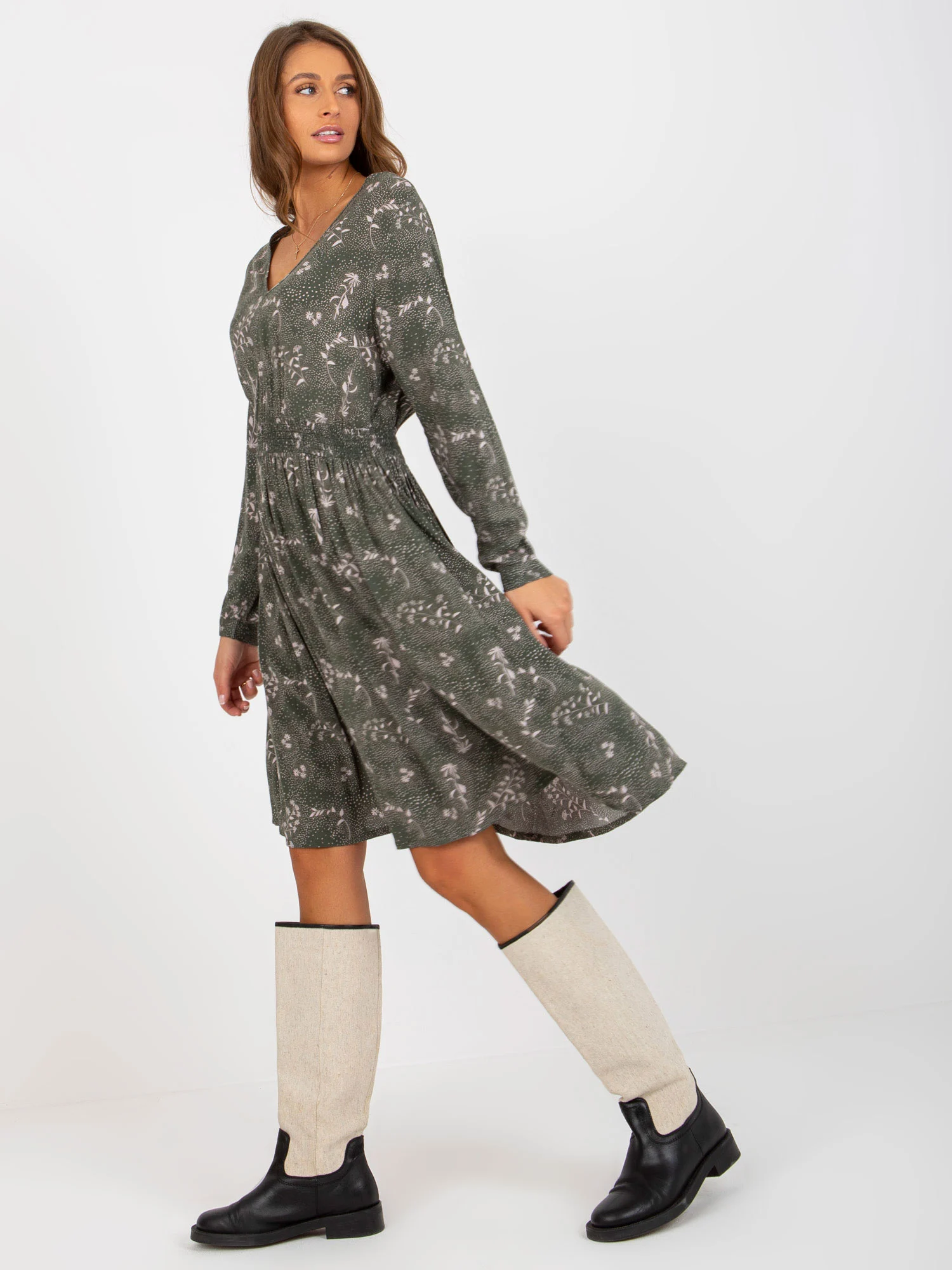 Rochie Dama Maxi, Lejera, Fresh Made, Khaki Eleganta Office - Image 6