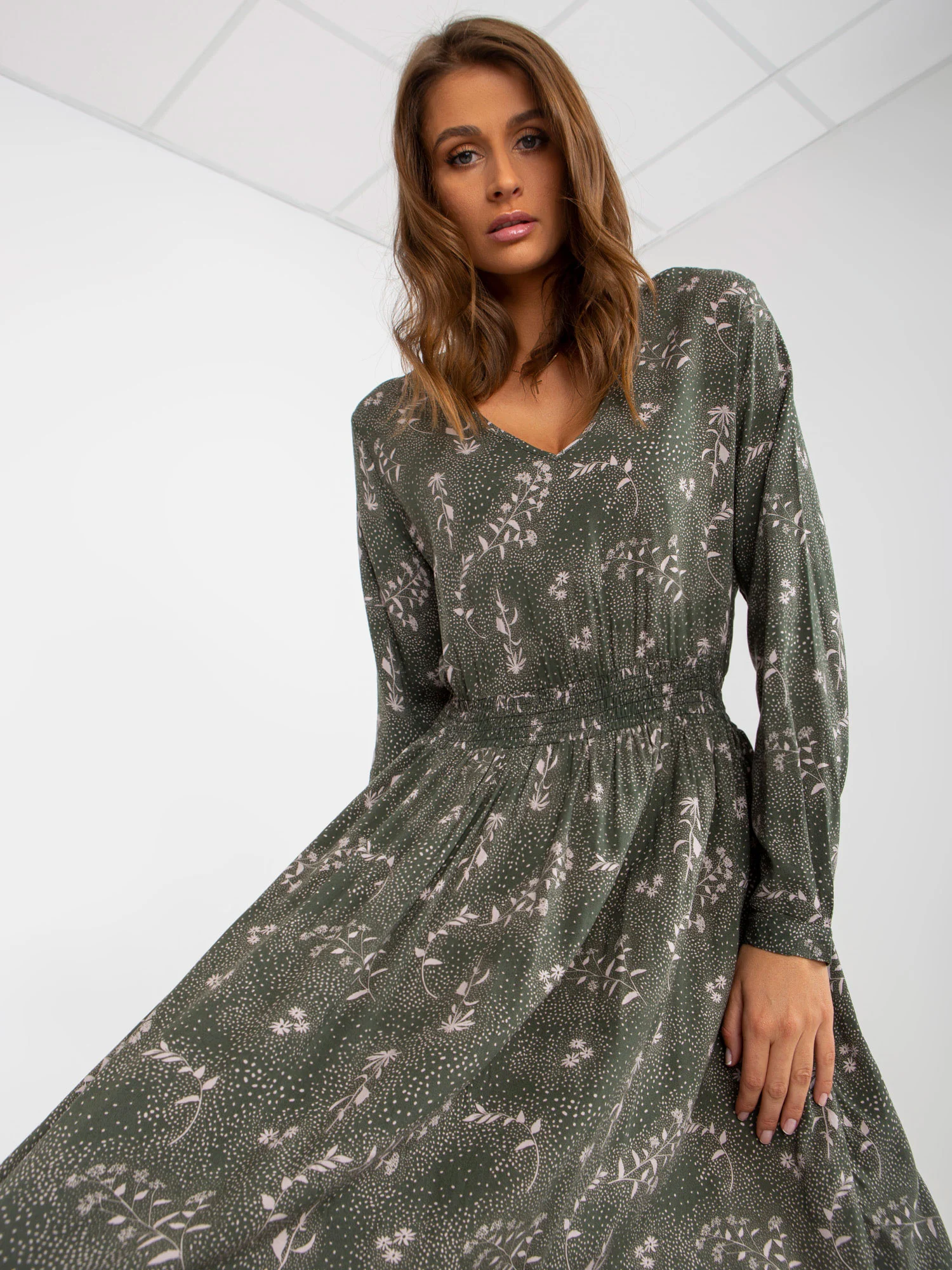 Rochie Dama Maxi, Lejera, Fresh Made, Khaki Eleganta Office - Image 3