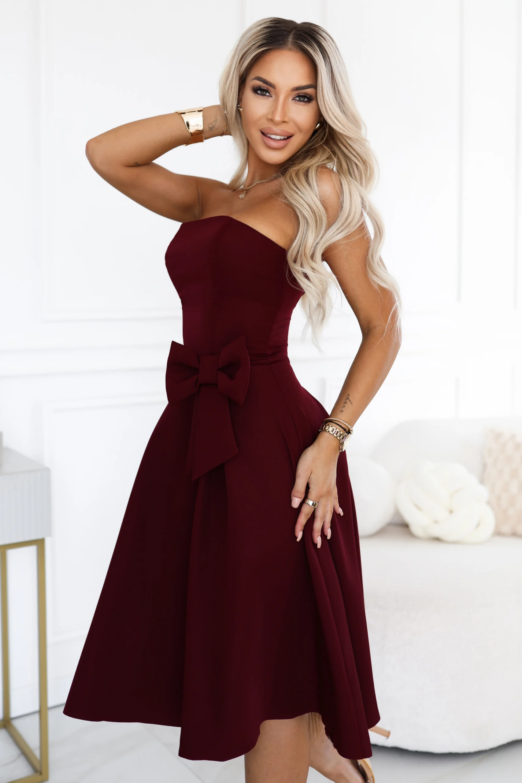 Rochie Dama Midi, Geometric, Numoco, Bordo Eleganta - Image 8