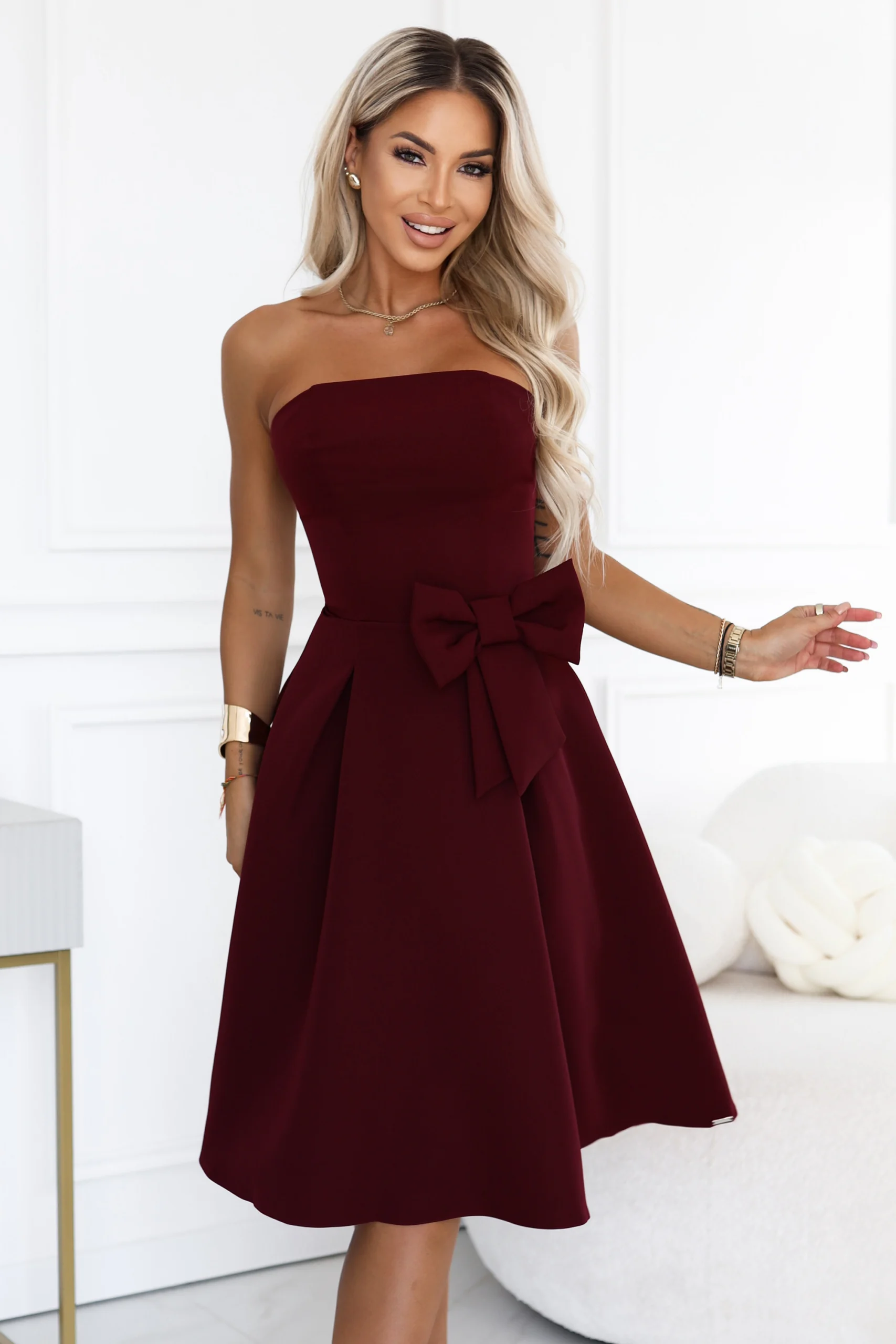 Rochie Dama Midi, Geometric, Numoco, Bordo Eleganta - Image 2