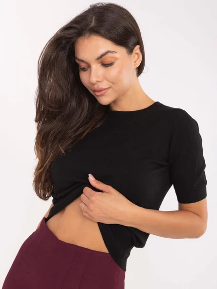 Pulover Dama Mini, Decolteu rotund, Negru Eleganta Office