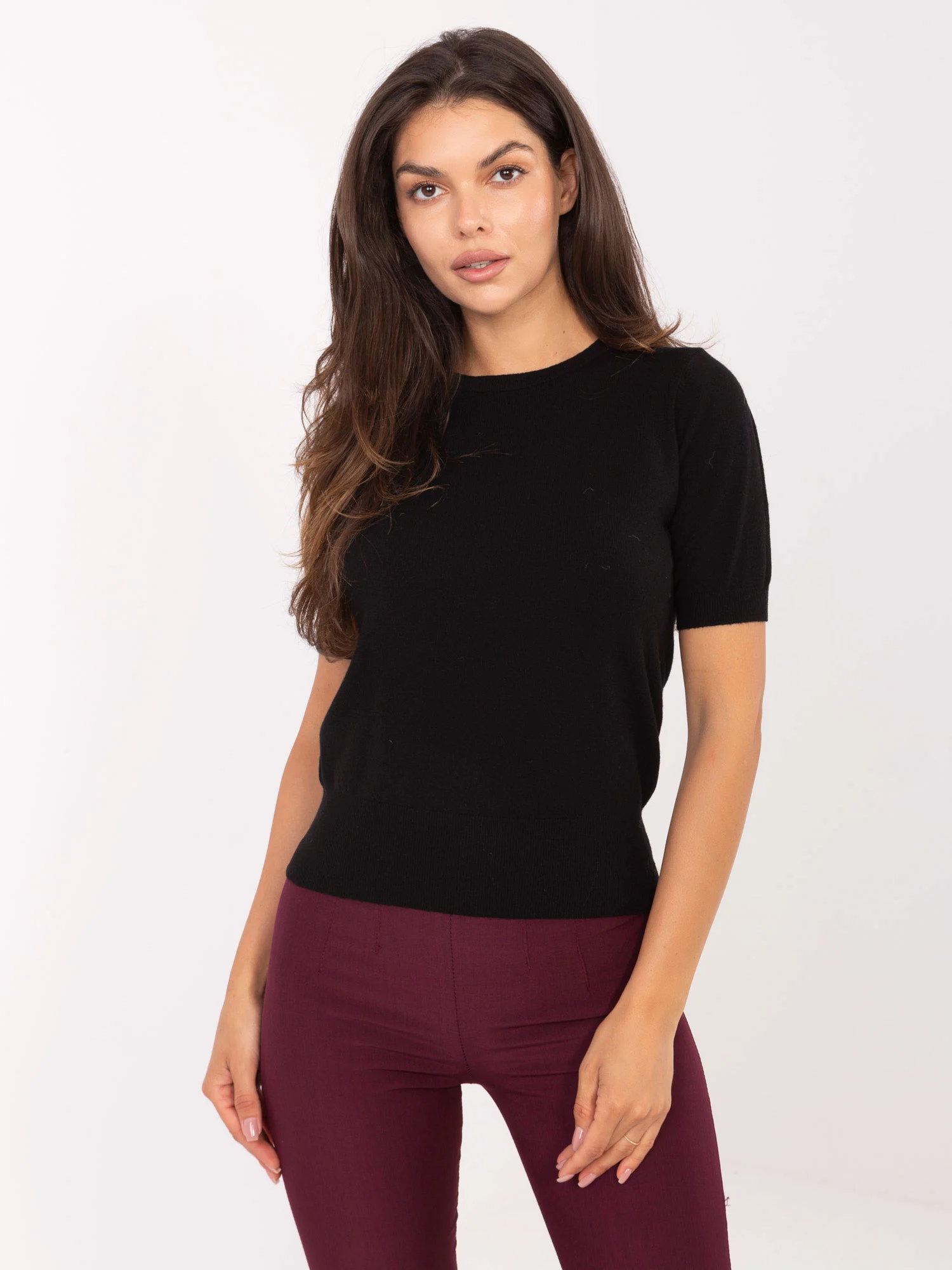 Pulover Dama Mini, Decolteu rotund, Negru Eleganta Office - Image 5