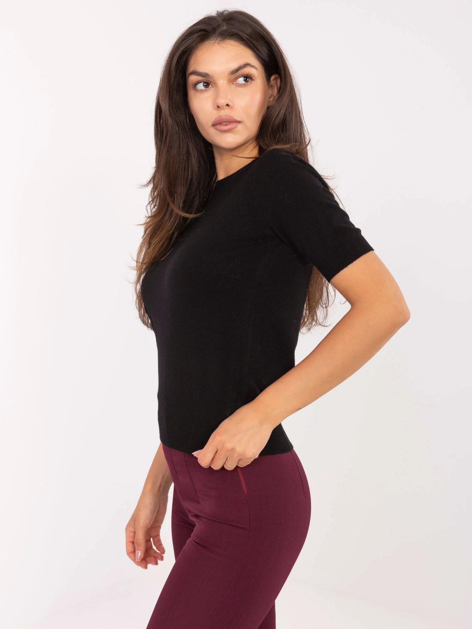 Pulover Dama Mini, Decolteu rotund, Negru Eleganta Office - Image 2